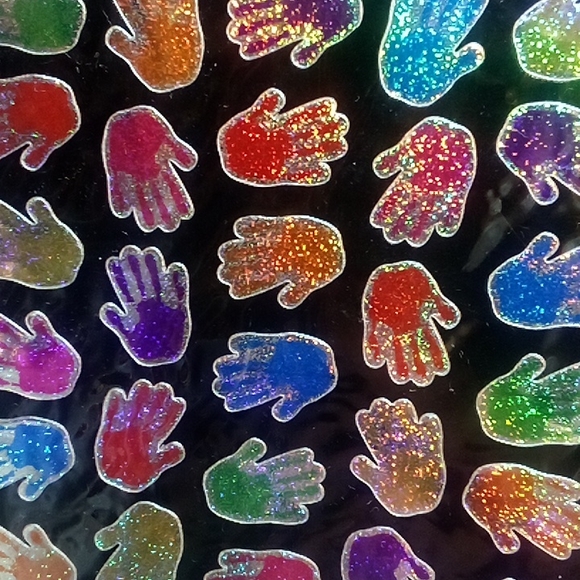 5/$20 Holographic Handprints Stickopotamus Binder Stickers Virtually Acid Free - Picture 2 of 5